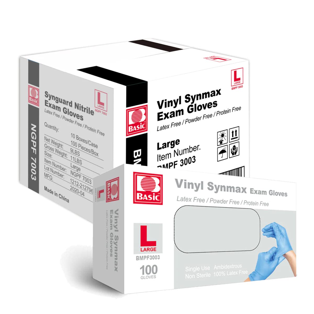 1000 PCS Basic Medical Synmax Vinyl Exam Gloves - Latex-Free & Powder-Free