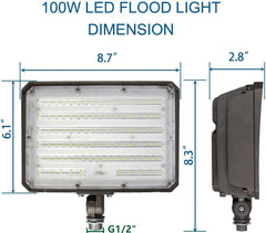 2Pack Dusk to Dawn Outdoor 100W LED Flood Light. Commercial Waterproof LED Flood Light Fixture, Security Lighting for Parking Lot