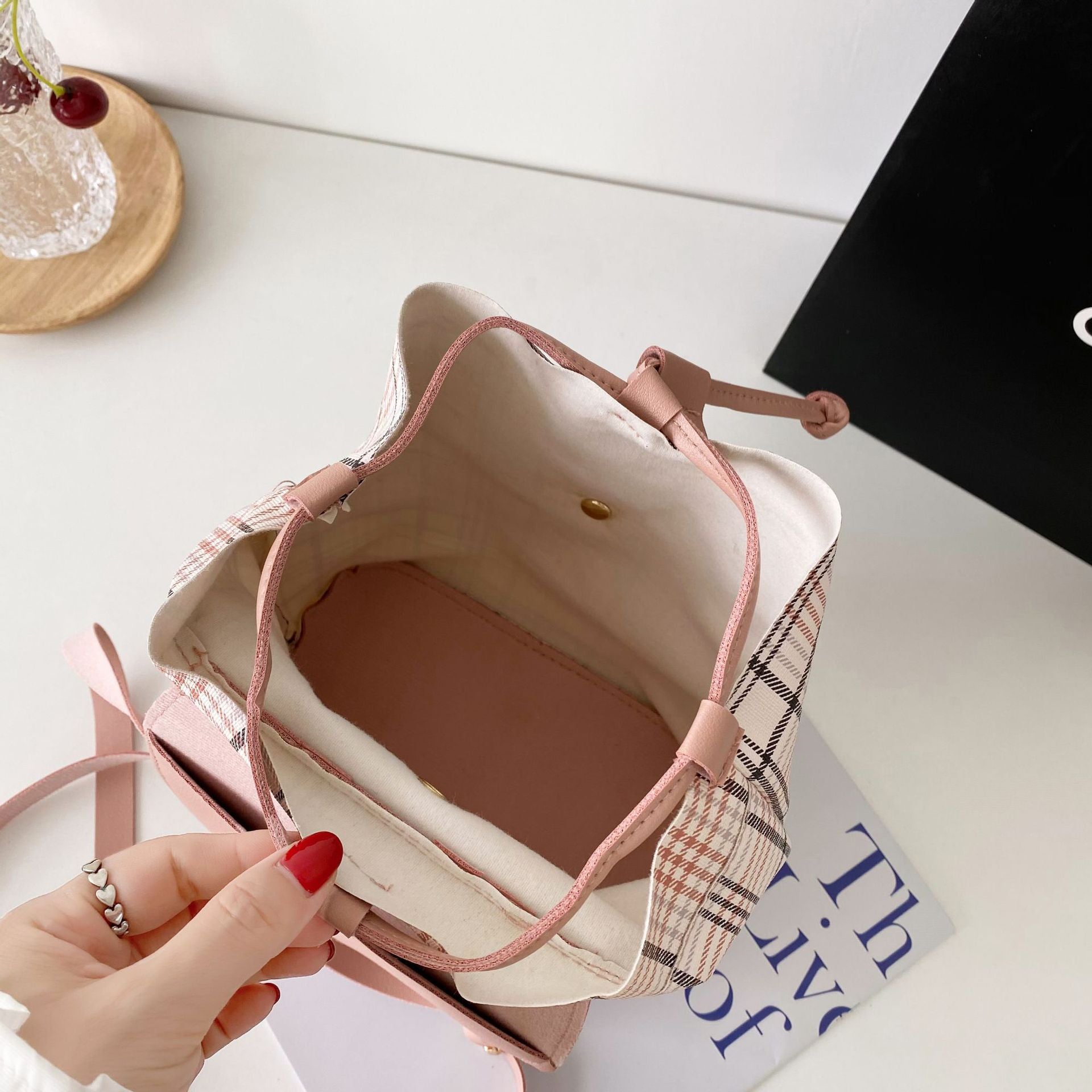 Mini Plaid Backpack, Women's Cute Backpacks Trendy Mini Faux Leather Bags With Letter Decor (9.06*8.27*4.27)inch