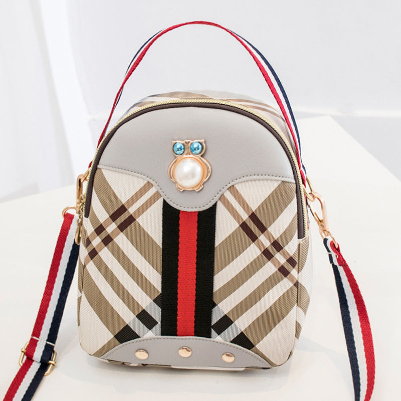 Plaid Pattern Striped Straps Crossbody Bag, Colorblock Pearl Deco Multi-Functional Muti-Wear Backpack, Women's Bag