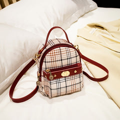 Cute Plaid Zipper Backpack, Mini Two-Way Faux Leather Shoulder Bag, Women's Backpacks & Bags (6.69*5.91*2.36) Inch