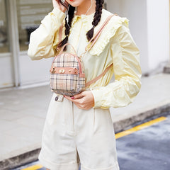 Cute Plaid Zipper Backpack, Mini Two-Way Faux Leather Shoulder Bag, Women's Backpacks & Bags (6.69*5.91*2.36) Inch