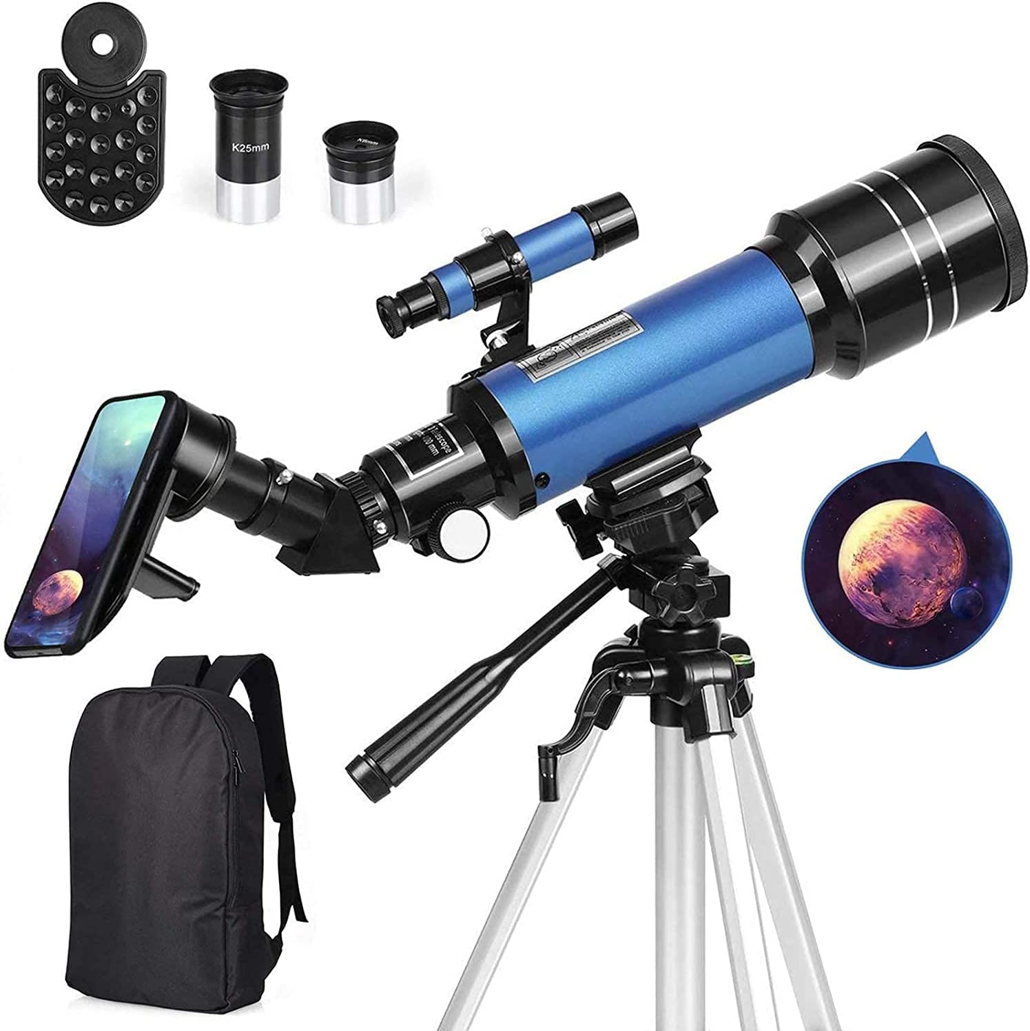 Telescope for Beginners Adults Kids, 70mm Aperture 400mm AZ Mount Astronomical Refracting Telescope Adjustable(17.7-35.4In) Portable Travel Telescopes with Backpack, Phone Adapter