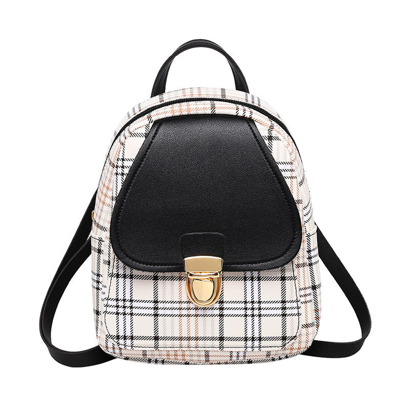 Classic Color Contrast And Stripe Pattern Design Backpack With Golden Metal Lock, Women's Daily Backpack For Hanging Out And Work (8.26*6.3*2.36)inch