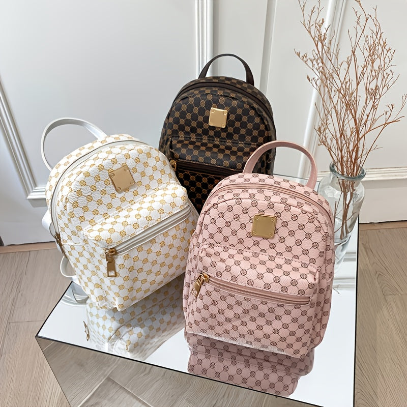 1pc Kids Girls Pu Leather Backpack With Geometric Pattern Small Cute Zipper  Purse With Adjustable Strap, Free Shipping, Free Returns